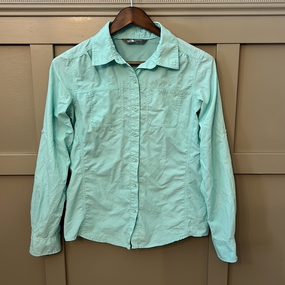 The North Face Nylon Long Sleeve Button Down Sun Shirt Aqua Blue Size Small - Picture 1 of 7
